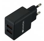 Canyon CNE-CHA03B, univerzálna nabíjačka do steny, 2x USB, 5V/2.1A, ochrana proti prepätiu, čierna