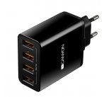 Canyon CNE-CHA06B, univerzálna nabíjačka do steny, 4x USB, 5V/5A, Smart IC, ochrana proti prepätiu, čierna