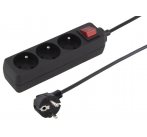 Prodlužovací přívod 230V 2m 3 zásuvky, vyp, černý