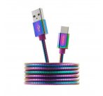 Canyon CNS-USBC7RW, 1.2 m kábel USB-C / USB 2.0, 5V/9V/2A, priemer 3.8 mm, metalicky opletený, dúhový