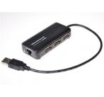 MicroConnect USB2.0 HUB 3-portový + Ethernet 10/100Mbps, bez ext. napájení, černý