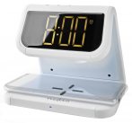 NEDIS budík/ bezdrátová nabíječka/ Qi certifikace/ vícebarevné noční svítidlo/ 5VDC/9VDC/ 1.0A/1.1A/ USB/ bílý