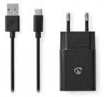 NEDIS síťová nabíječka/ USB-C/ 2.4 A/ 5.0 VDC/ černá/ kabel 1m